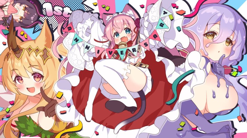 4girls, animal_ears, anniversary, artist_request, ass, black_hairband, blonde_hair, blue_eyes