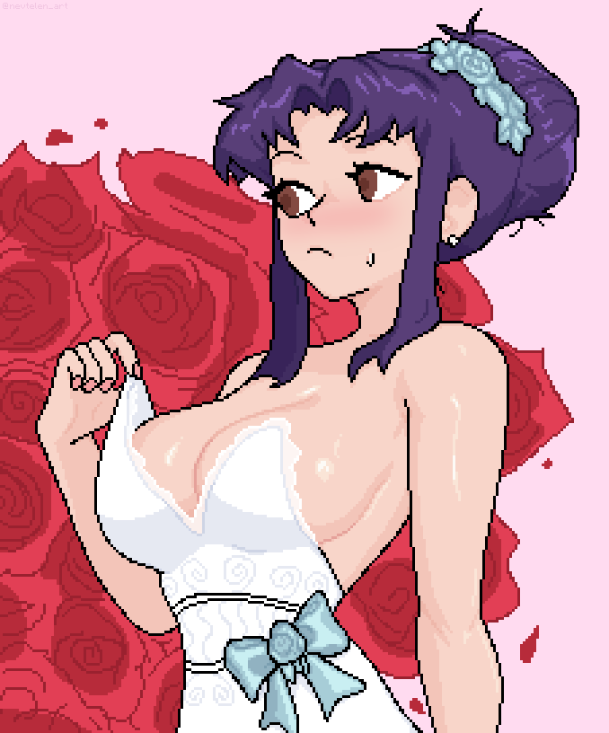 1girl, adjusting_clothes, adjusting_dress, alternate_hairstyle, bare_shoulders, blue_flower, blue_ribbon, blush