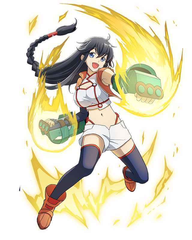 1girl, artist_request, aura, black_hair, black_thighhighs, blue_eyes, boots, braid