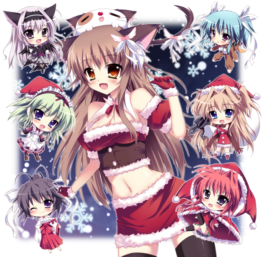 6+girls, :d, amaha_miu, angelina_nanatsu_sewell, animal, animal_costume, animal_ears, bad_id