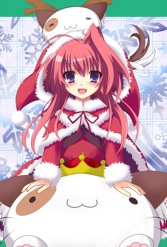 1girl, :3, :d, animal, blush, cat, christmas, crown