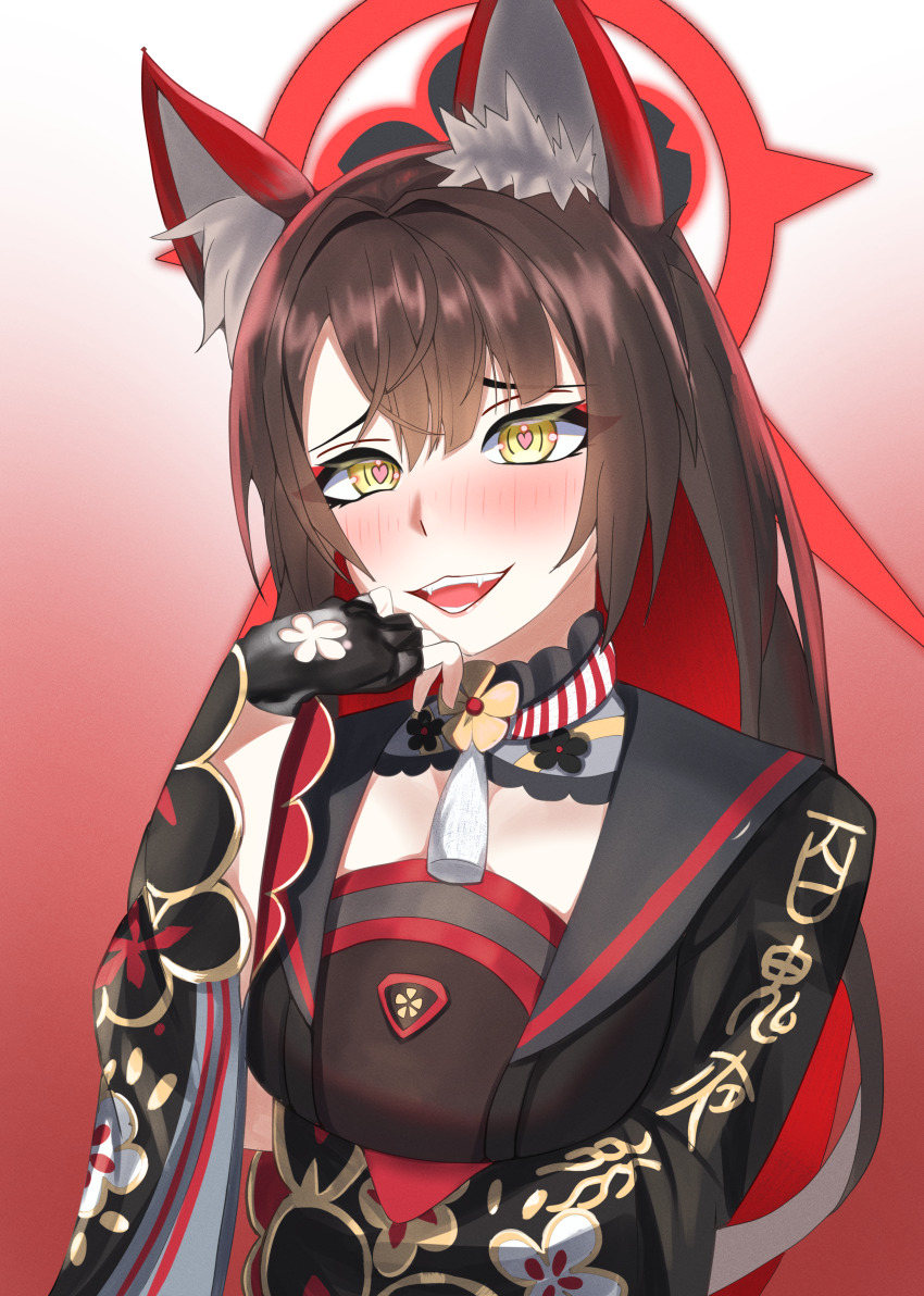 1girl, :3, absurdres, animal_ear_fluff, animal_ears, black_gloves, black_hair, blue_archive