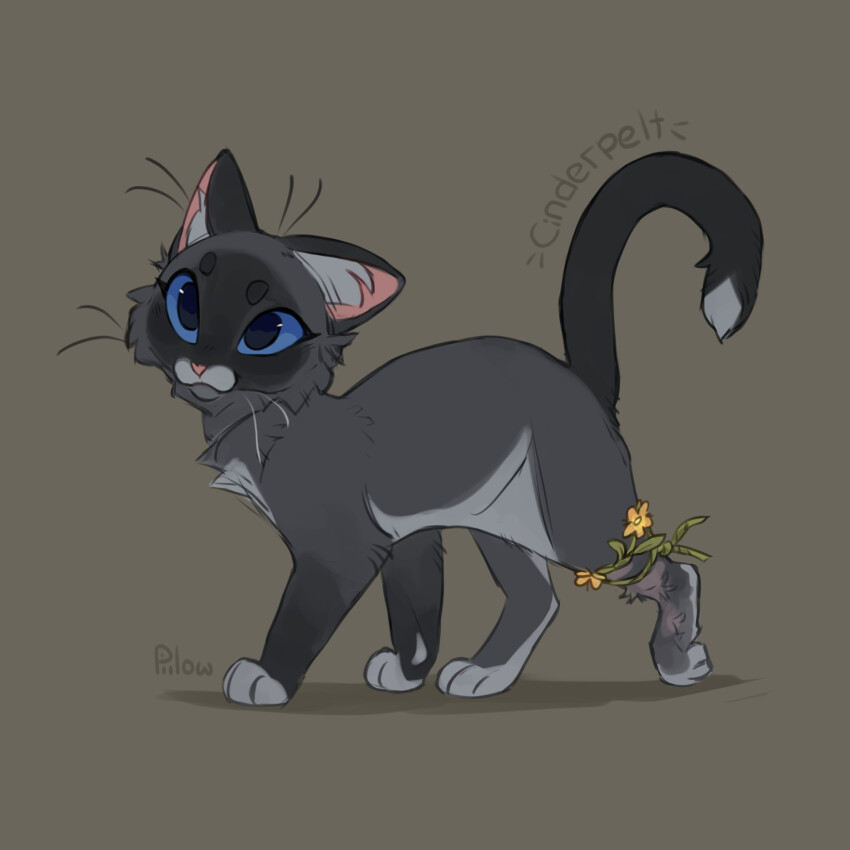 :3, animal, animal_focus, artist_name, blue_eyes, broken_leg, brown_background, cat