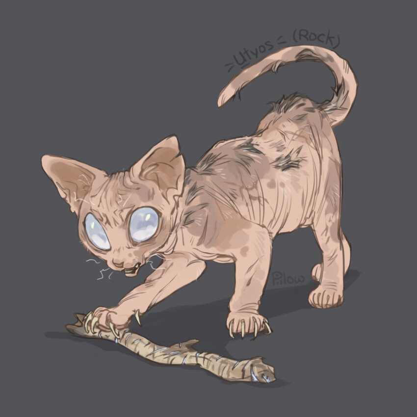 animal, animal_focus, artist_name, bilingual_text, blank_eyes, blind, cat, character_name