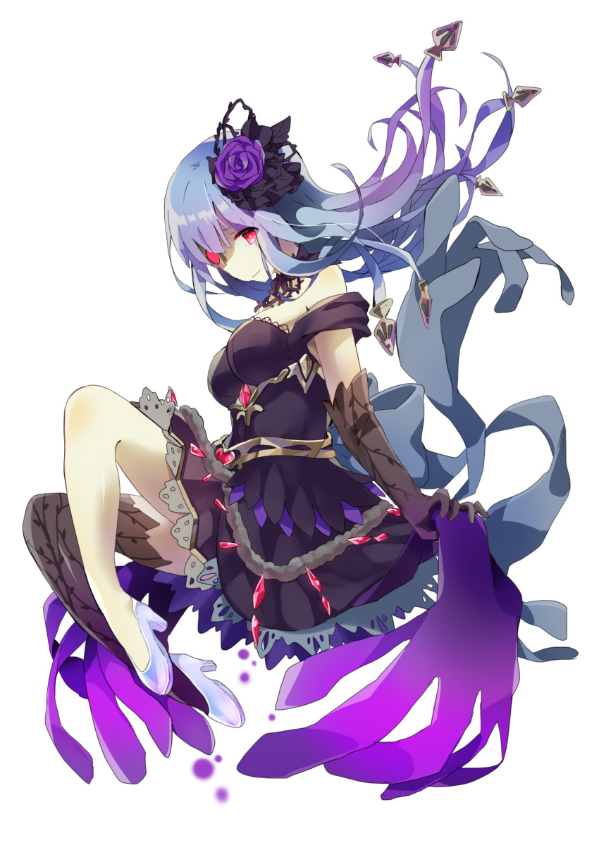 1girl, absurdres, az_9649, bare_shoulders, black_dress, blue_hair, breasts, chaos_cinderella_(grimms_notes)