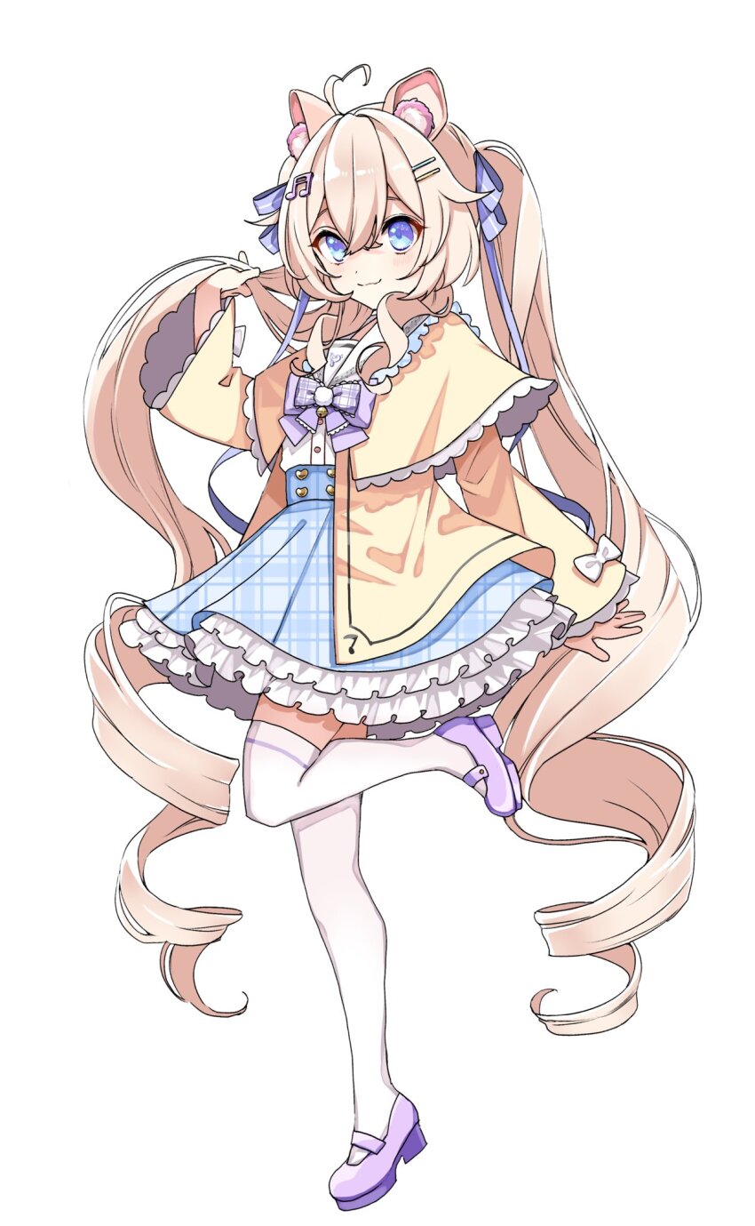 1girl, animal_ears, artist_request, blonde_hair, blue_eyes, capelet, check_artist, curly_hair