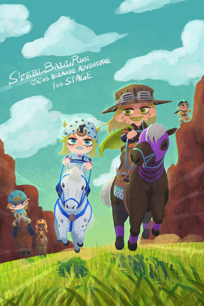 5boys, absurdres, argyle_clothes, argyle_sweater, arm_warmers, armband, beanie, belt