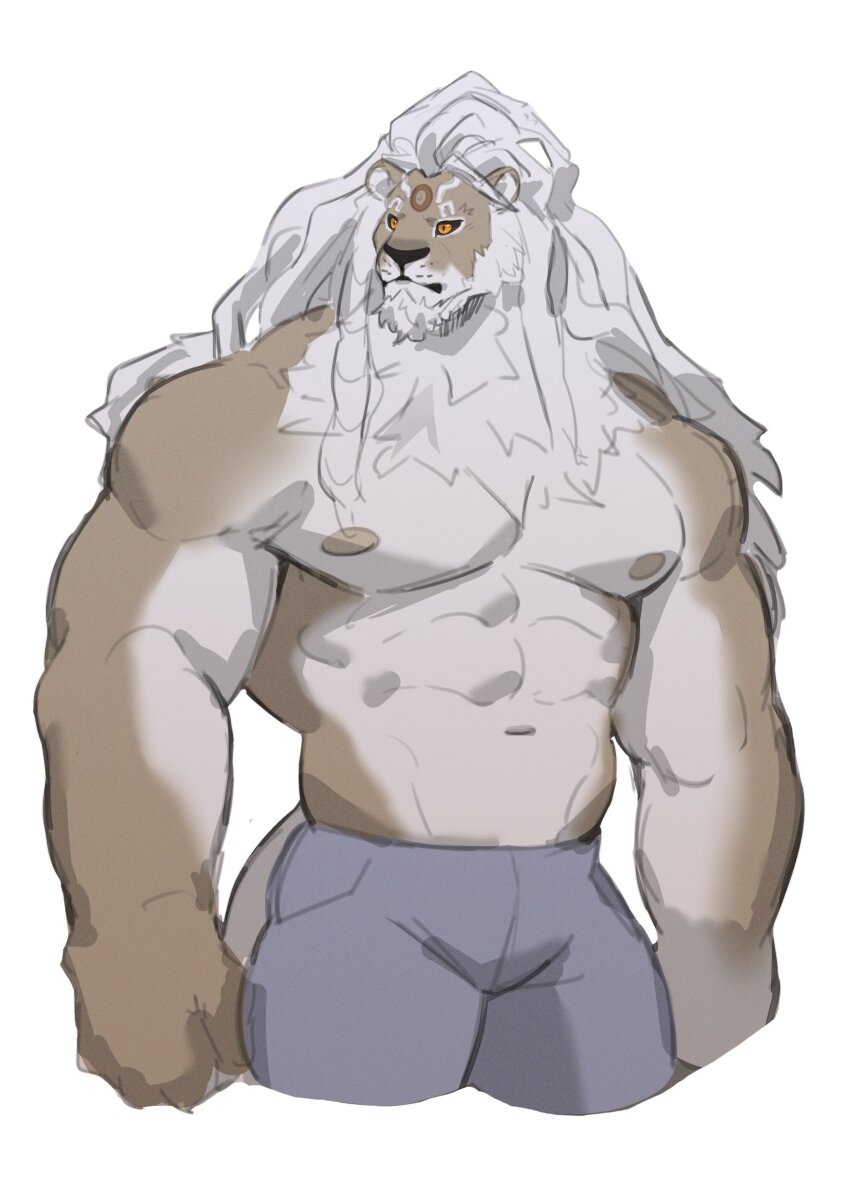 1boy, abs, absurdres, animal_ears, bara, black_sclera, buntot, closed_mouth