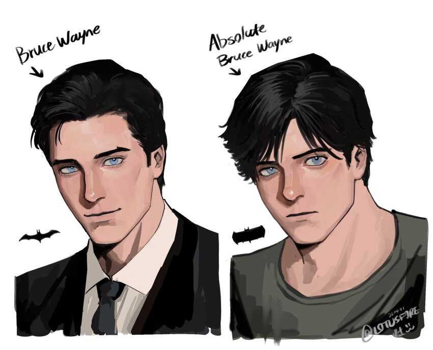 2boys, absolute_batman, absolute_dc, artist_name, batman_(series), batman_symbol, black_hair, bruce_wayne