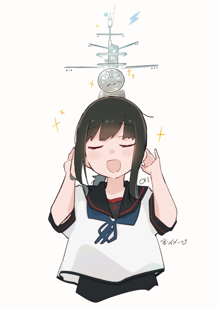 1girl, absurdres, black_hair, black_sailor_collar, blue_neckerchief, closed_eyes, commentary_request, cupping_ears