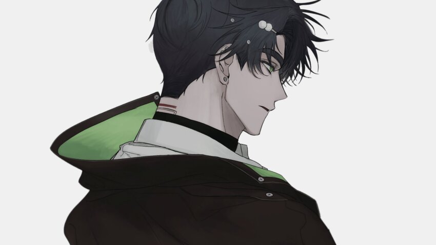 1boy, 4littlemore, black_coat, black_hair, coat, collar, collared_shirt, from_behind