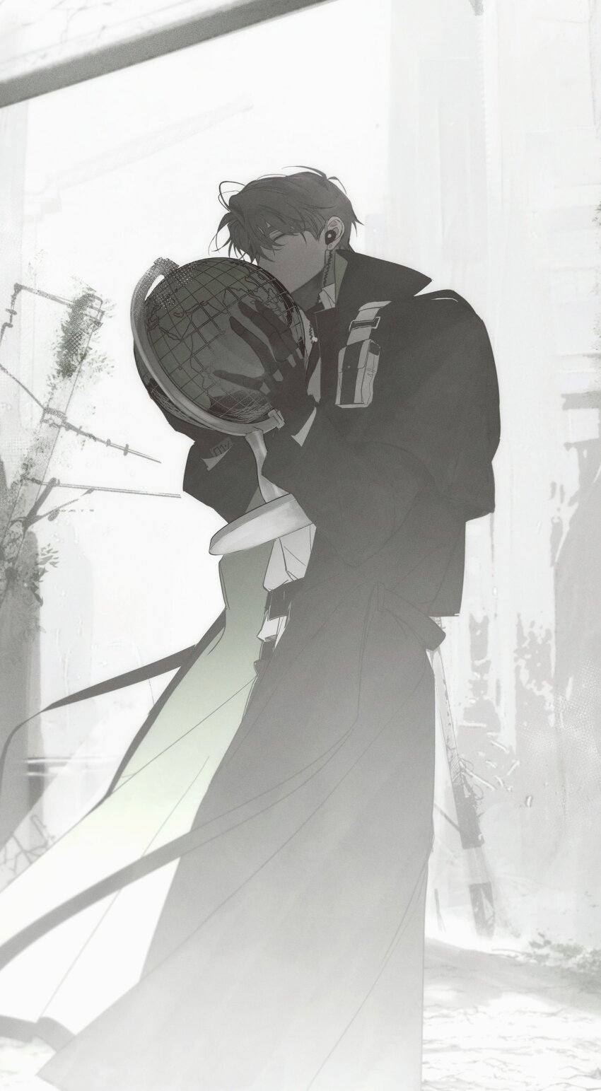 1boy, 4littlemore, absurdres, belt, black_belt, black_coat, black_gloves, black_hair