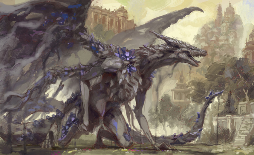 building, crystal, dark_souls_(series), dark_souls_iii, darkeater_midir, dragon, full_body, horns