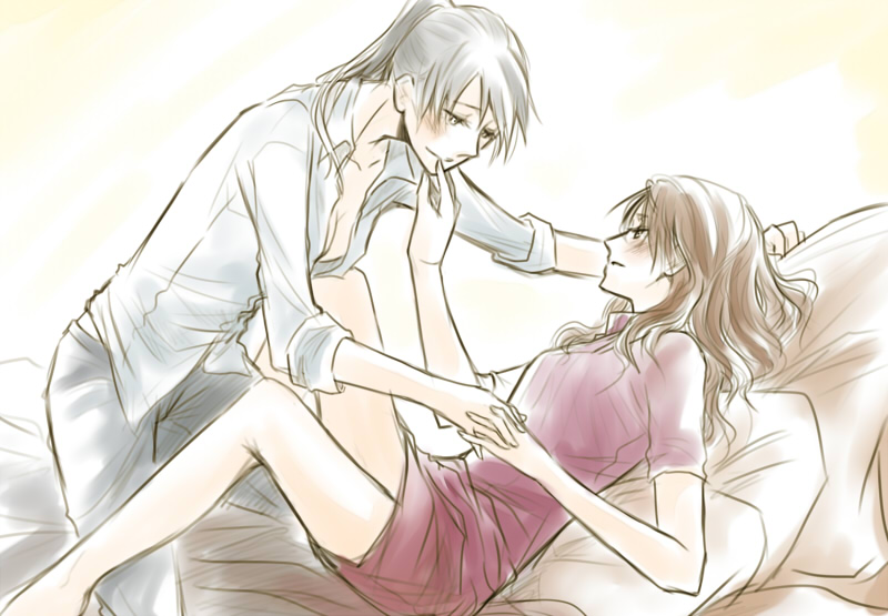 2girls, bad_id, bad_pixiv_id, bed, black_hair, brown_hair, code_blue, dress