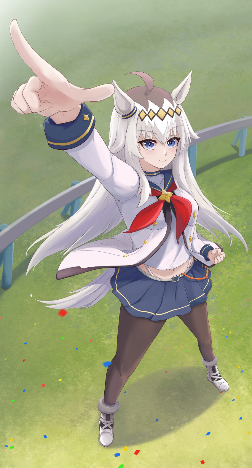 1girl, absurdres, ahoge, animal_ears, arm_up, black_pantyhose, blue_eyes, blue_sailor_collar