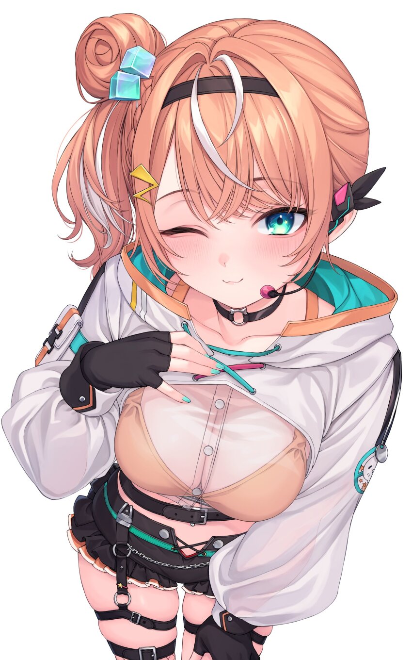 1girl, :3, absurdres, aqua_eyes, aqua_nails, belt, black_belt, black_choker