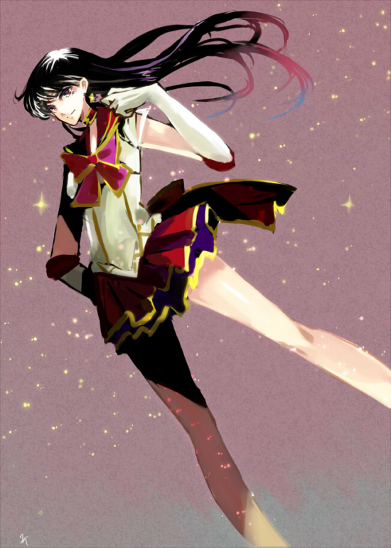 1990s_(style), 1girl, bishoujo_senshi_sailor_moon, black_hair, bow, choker, dress, dutch_angle