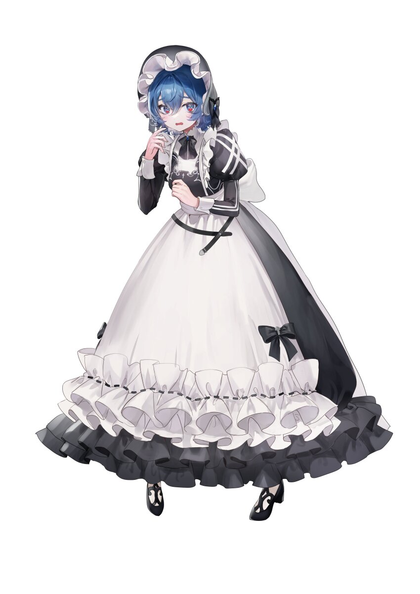 1girl, absurdres, aoi_(shibou_yuugi), apron, black_bonnet, black_bow, black_bowtie, black_dress