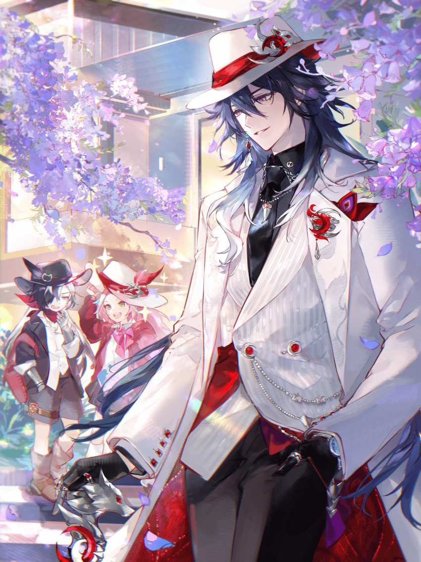 1girl, 2boys, absurdres, aged_down, alternate_costume, ashveil_(honkai:_star_rail), black_hair, boothill_(honkai:_star_rail)