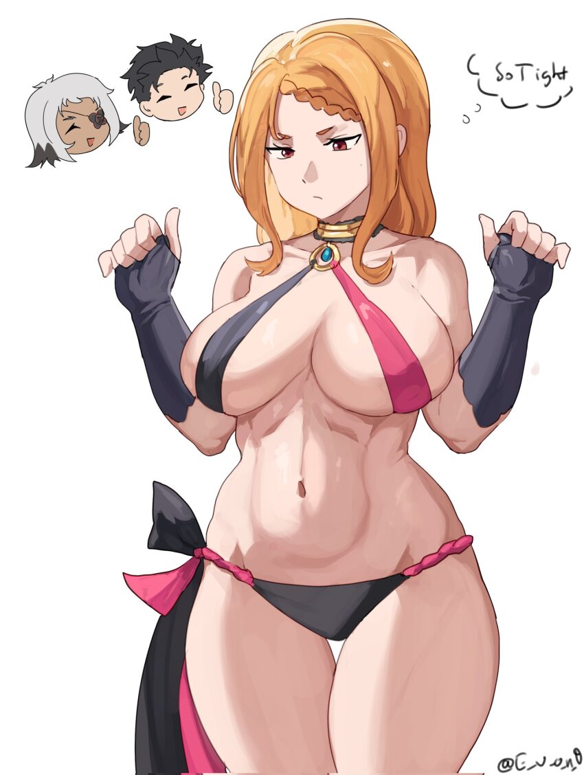 1boy, 2girls, akihitoevon, animal_ears, arakiya_(re:zero), arakiya_(re:zero)_(cosplay), arms_up, bare_shoulders