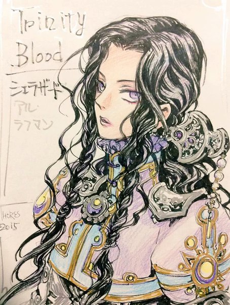 1girl, black_hair, blood, long_hair, looking_at_viewer, methuselan, non-web_source, ornate_clothes