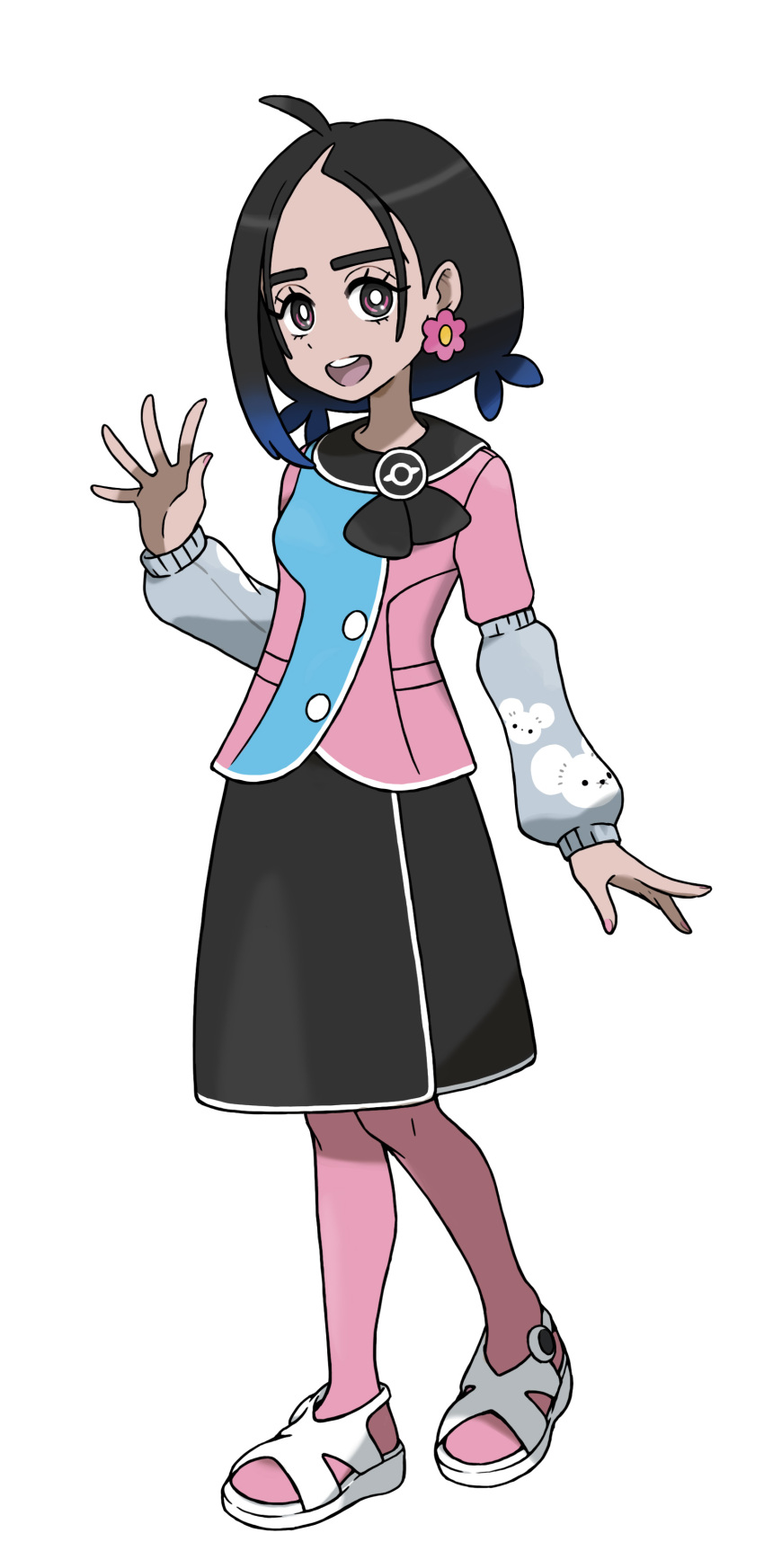 1girl, absurdres, ahoge, arm_warmers, artist_request, black_hair, black_skirt, blue_hair