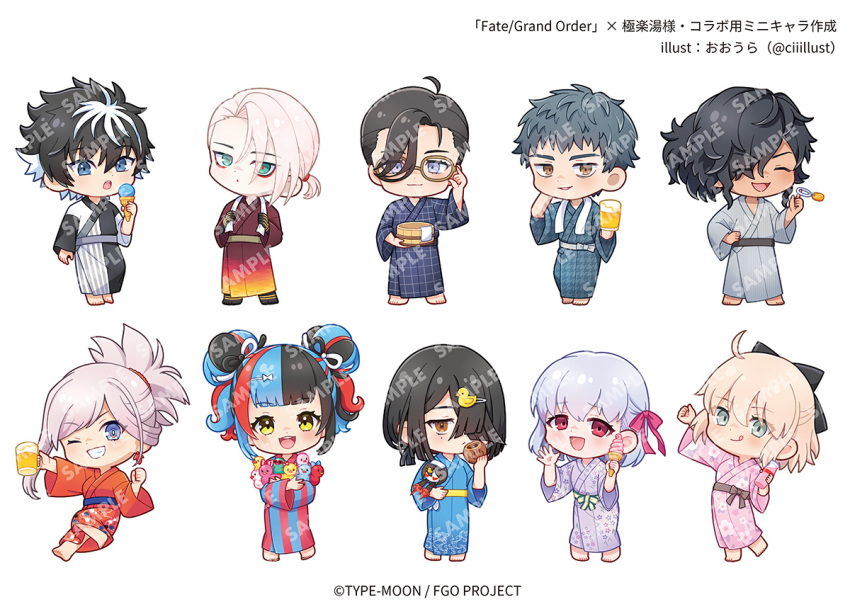 5boys, 5girls, beer_mug, black_hair, blue_eyes, blue_hair, blush, brown_eyes