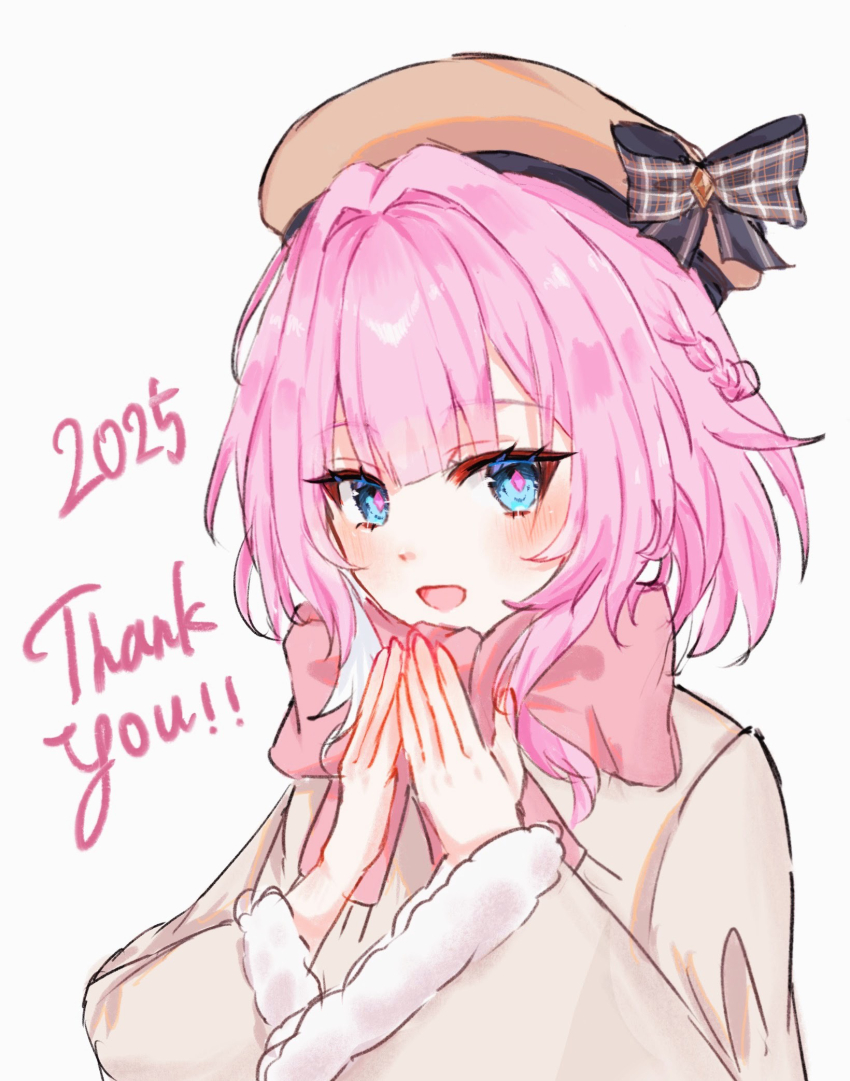 1girl, 2025, beret, blue_eyes, commentary_request, cyrene_(honkai:_star_rail), cyrene_(philia093)_(honkai:_star_rail), grey_sweater