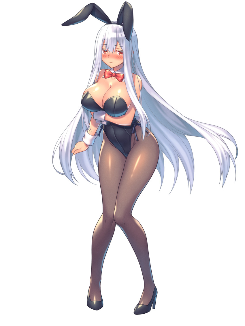 1girl, akito_akaishi, animal_ear_hairband, animal_ears, bare_shoulders, black_leotard, blush, bow