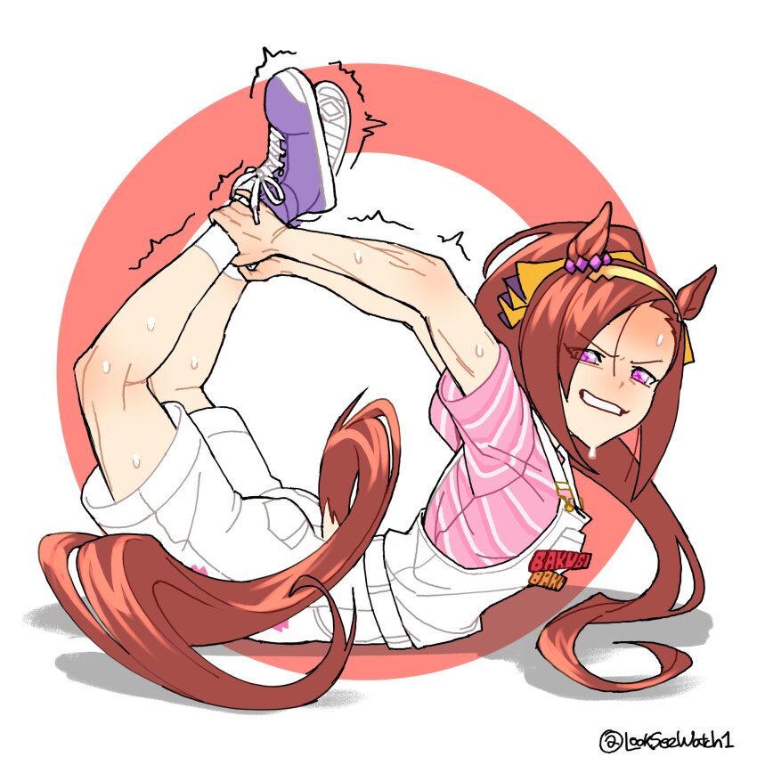 1girl, animal_ears, blush, breasts, brown_hair, ear_ornament, flower_in_eye, gold_hairband