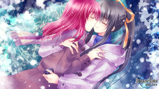 1boy, 1girl, black_hair, coat, copyright_name, hetero, hood, hood_down