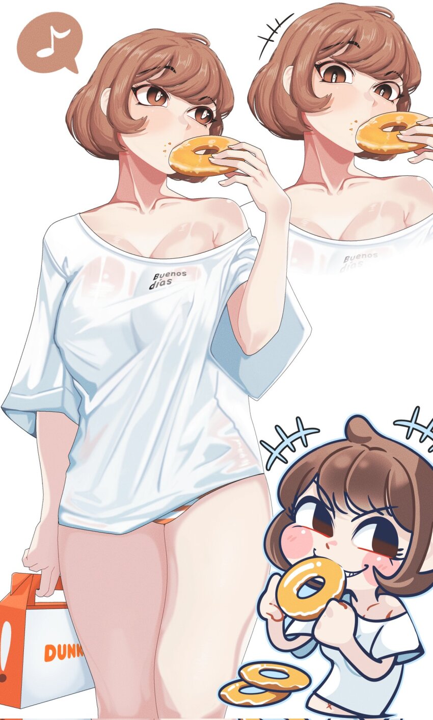 1girl, breasts, bright_pupils, brown_eyes, brown_hair, collarbone, commentary, cowboy_shot