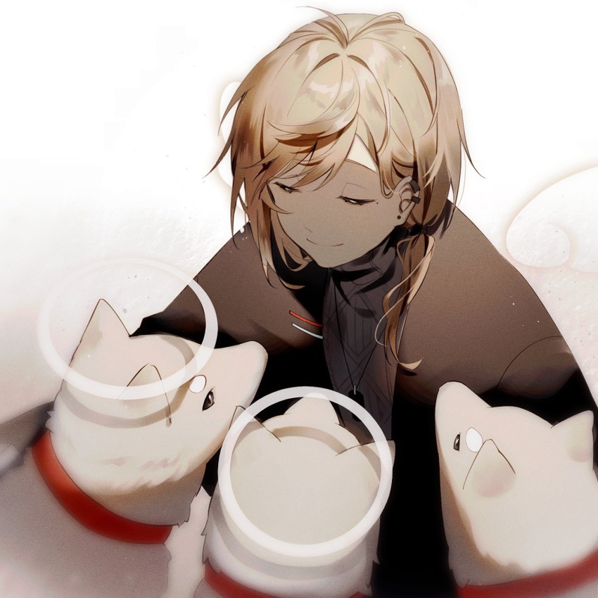 1boy, bingyue1121, black_sweater, brown_hair, brown_jacket, cable_knit, chinese_commentary, closed_eyes