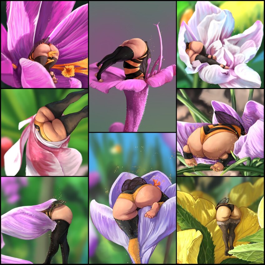 1girl, arthropod_girl, ass, ass_focus, bee_girl, bee_wings, commentary, english_commentary