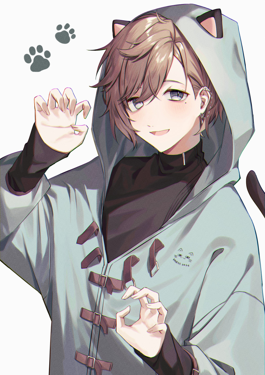 1boy, absurdres, animal_ears, animal_hood, bingyue1121, black_sweater, cat_ears, cat_hood