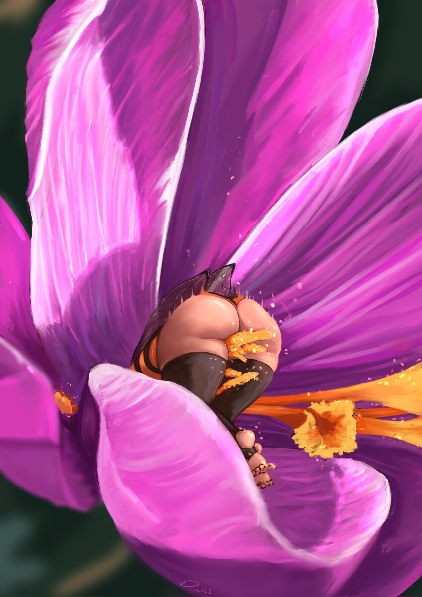 1girl, absurdres, arthropod_girl, ass, ass_focus, bee_girl, bee_wings, close-up
