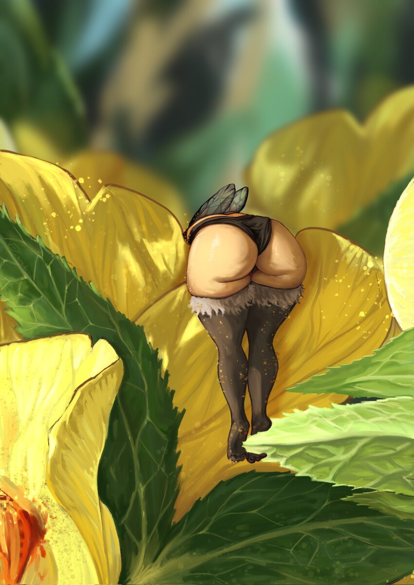 1girl, absurdres, arthropod_girl, ass, ass_focus, bee_girl, bee_wings, close-up