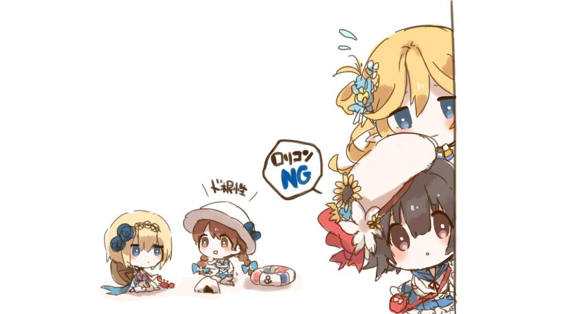 4girls, az_9649, blue_eyes, blue_flower, blue_rose, blush, braid, brown_eyes