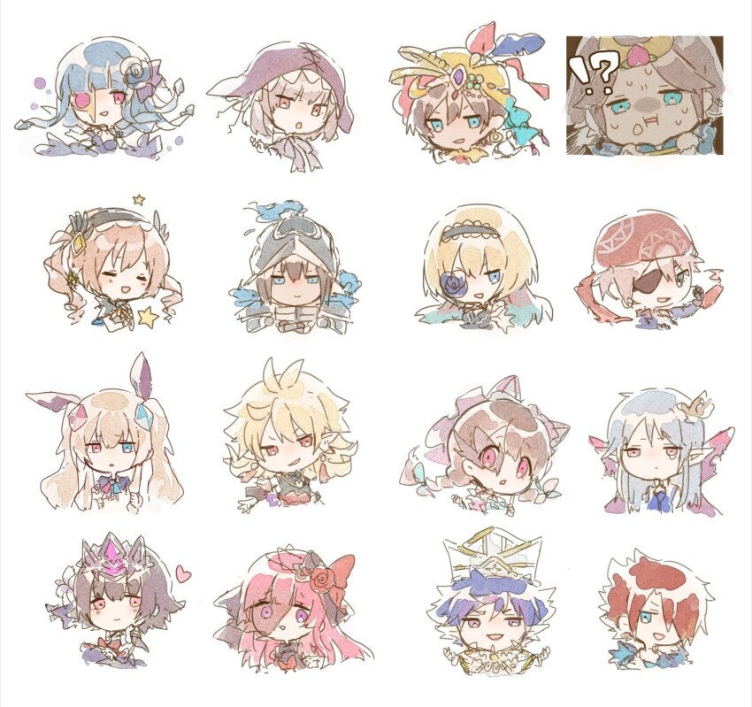 !?, 6+boys, 6+girls, armor, az_9649, black_hair, blonde_hair, blue_eyes