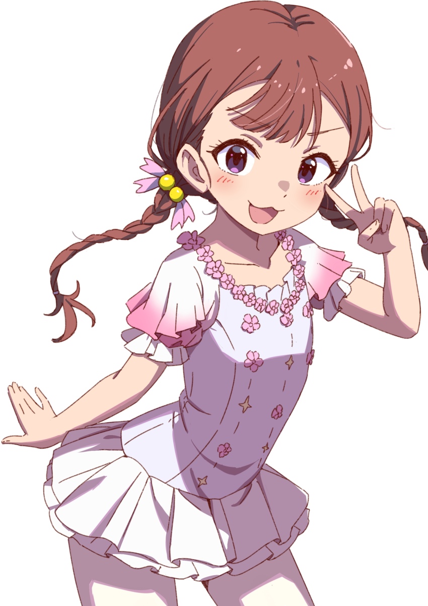 1girl, :3, :d, absurdres, braid, brown_hair, commentary, cowboy_shot