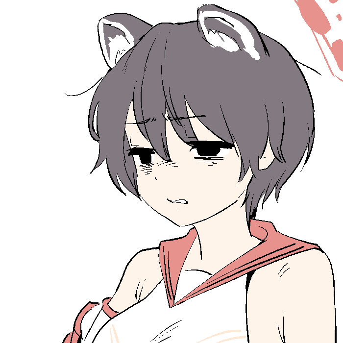 1girl, animal_ears, armpit_crease, backscratcher777, bags_under_eyes, bare_shoulders, black_eyes, black_hair