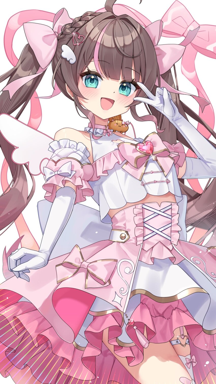 ahoge, commentary_request, dress, gloves, highres, hololive, long_hair, magical_girl