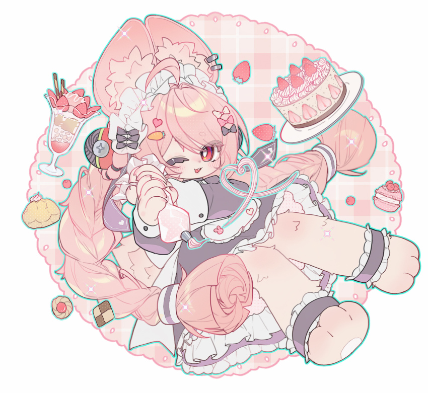 1girl, ahoge, alternate_costume, animal_ear_fluff, animal_ears, animal_feet, animal_hands, apron