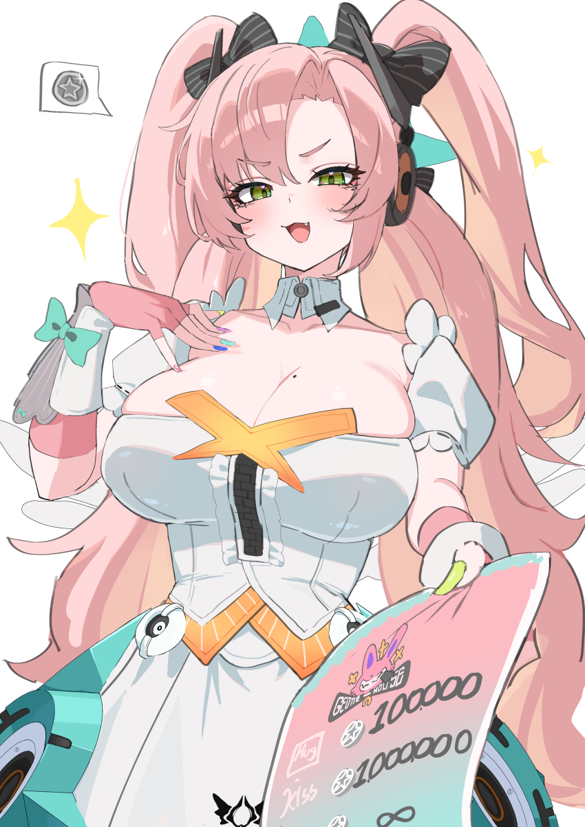 1girl, absurdres, aria_(zenless_zone_zero), aria_(zenless_zone_zero)_(cosplay), black_ribbon, blush, breasts, cleavage