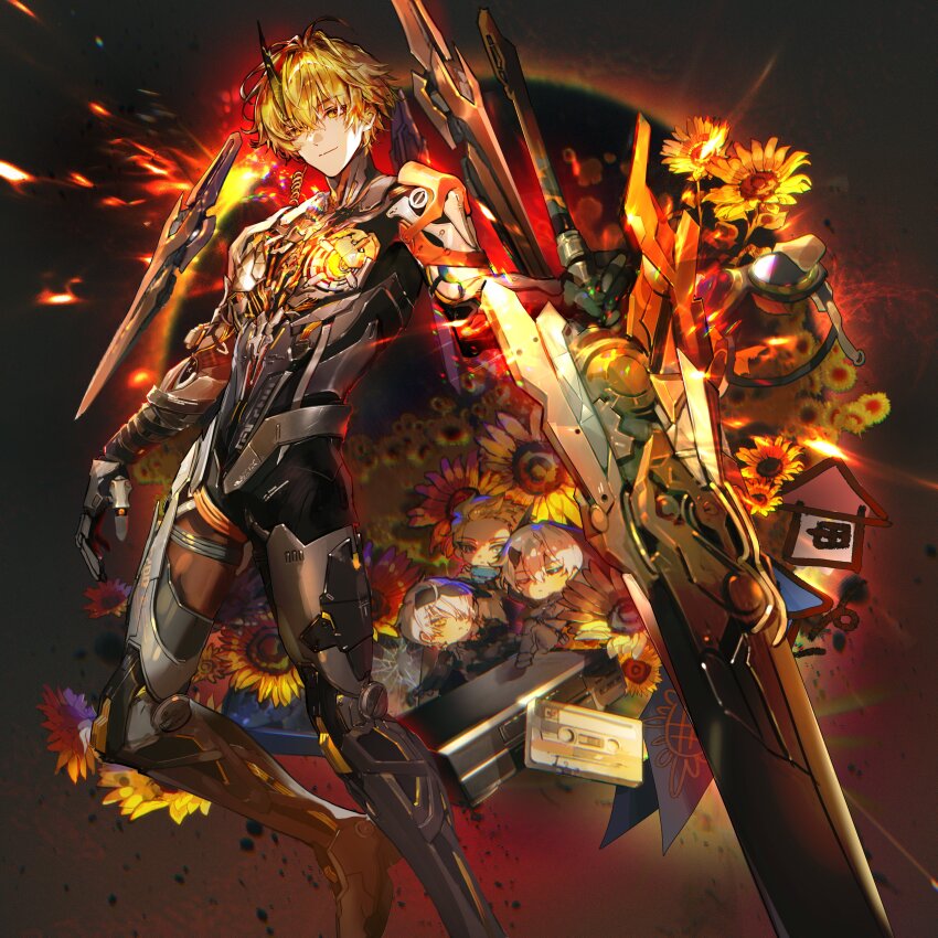 1boy, absurdres, blonde_hair, camu:_crocotta_(pgr), camu_(pgr), character_doll, chrome:_arclight_(pgr), chrome_(pgr)