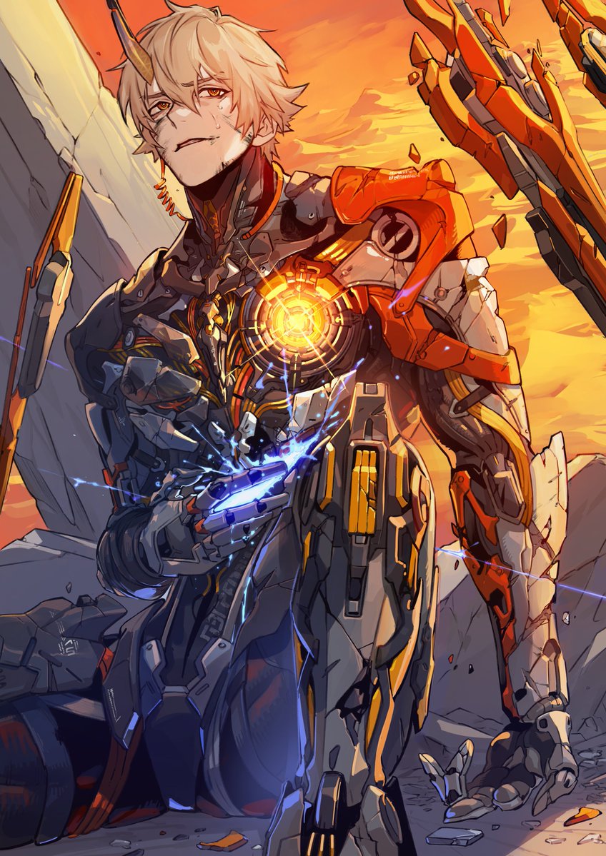 1boy, blonde_hair, commentary_request, damaged, dirty, dirty_face, feet_out_of_frame, floating