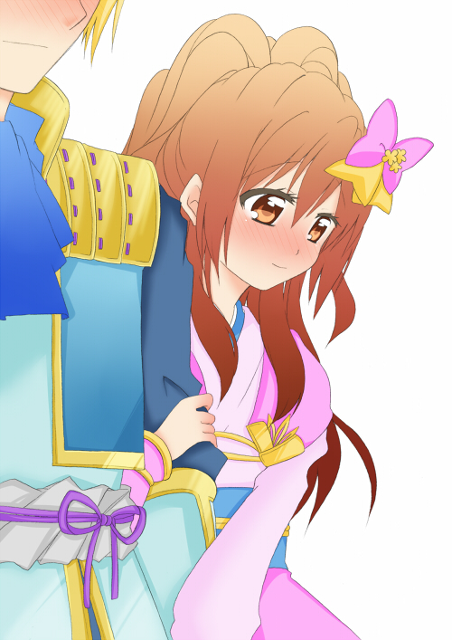 azai_nagamasa_(sengoku_musou), blush, bow, brown_hair, oichi_(sengoku_musou), sengoku_musou, smile, tagme