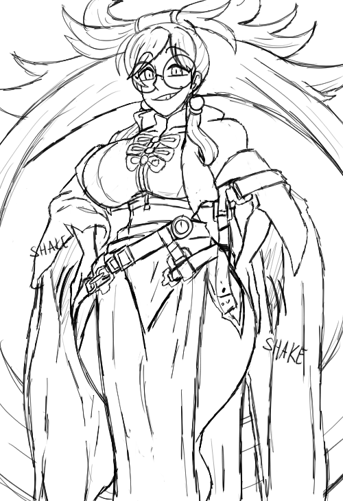 1girl, arc_system_works, blackchaos64, breasts, dress, glasses, grin, guilty_gear