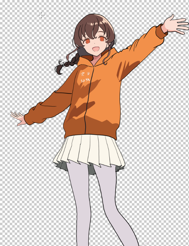 1girl, braid, brown_hair, checkered_background, clothes_writing, hood, hooded_jacket, ise_ebi_to_hyuuga_natsu_mikan