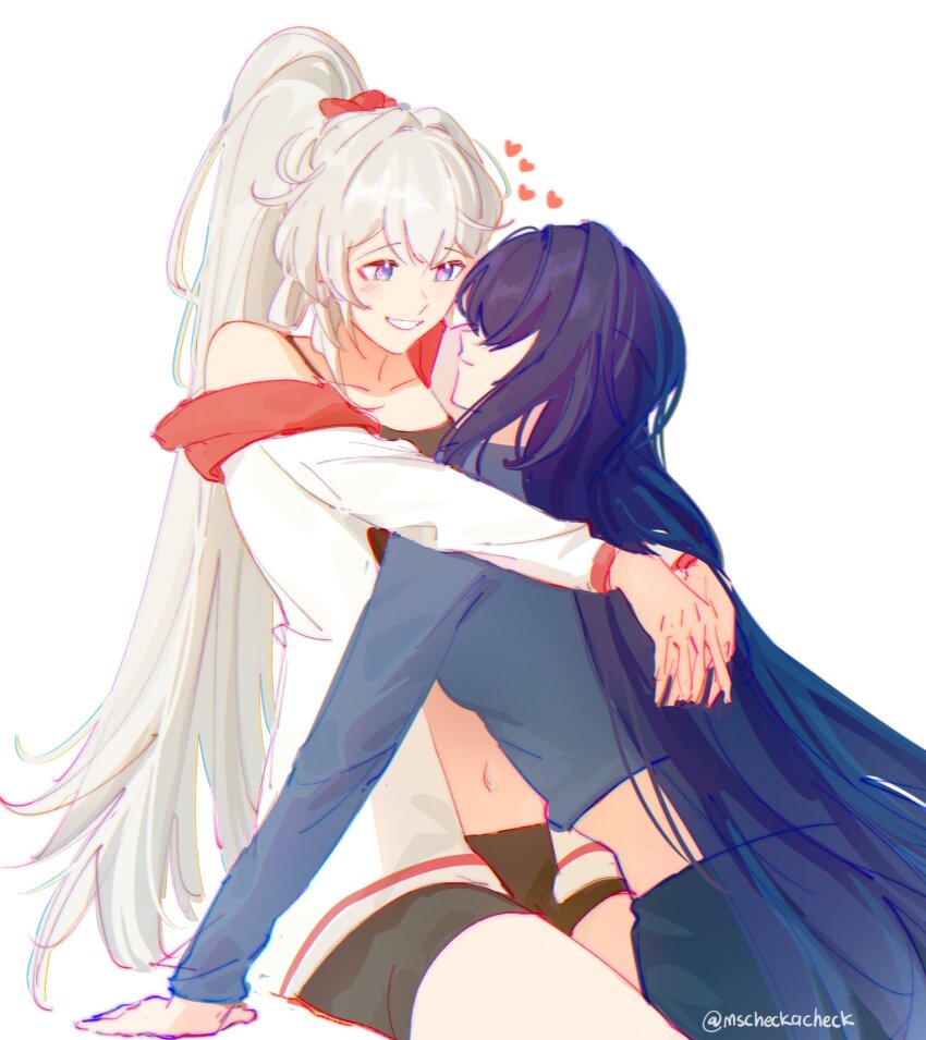 2girls, absurdres, alternate_costume, arms_around_neck, artist_name, blue_eyes, blue_hair, commentary